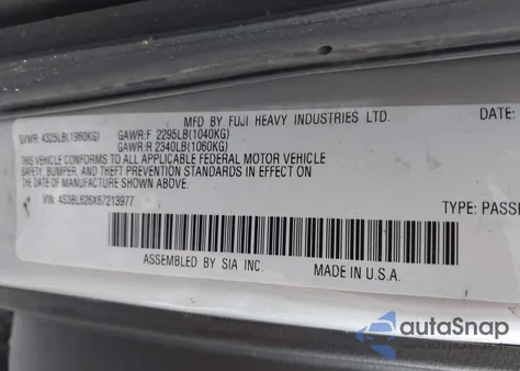 2006 Subaru Legacy 2.5I Limited from USA, damaged, VIN 4S3BL626X67213977